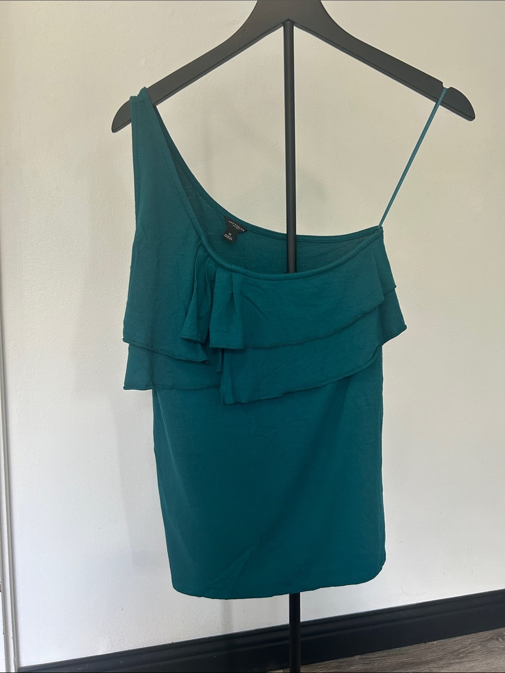 Ann Taylor Teal One-Shoulder Ruffle Camisole